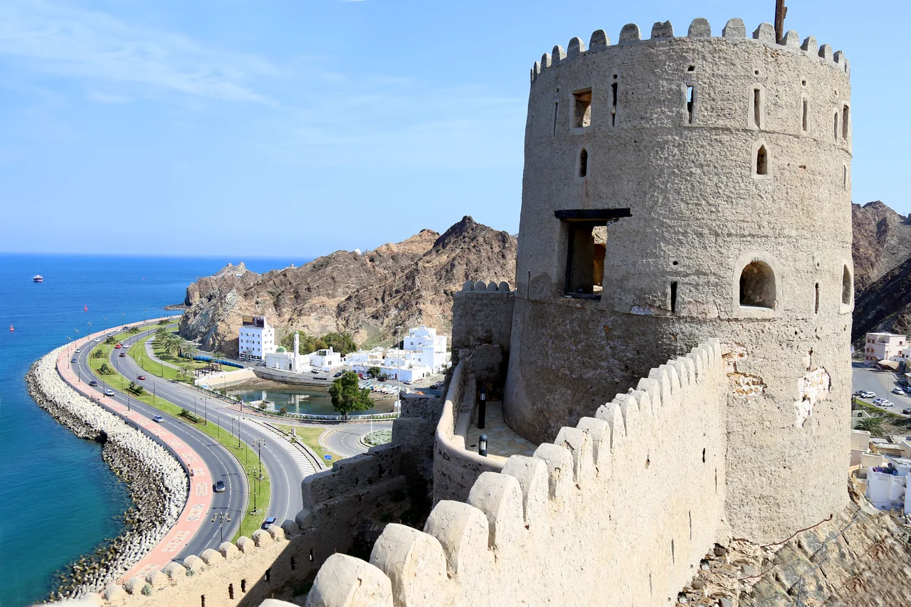 Mutrah Fort overlooking the coastline of Muscat, Oman