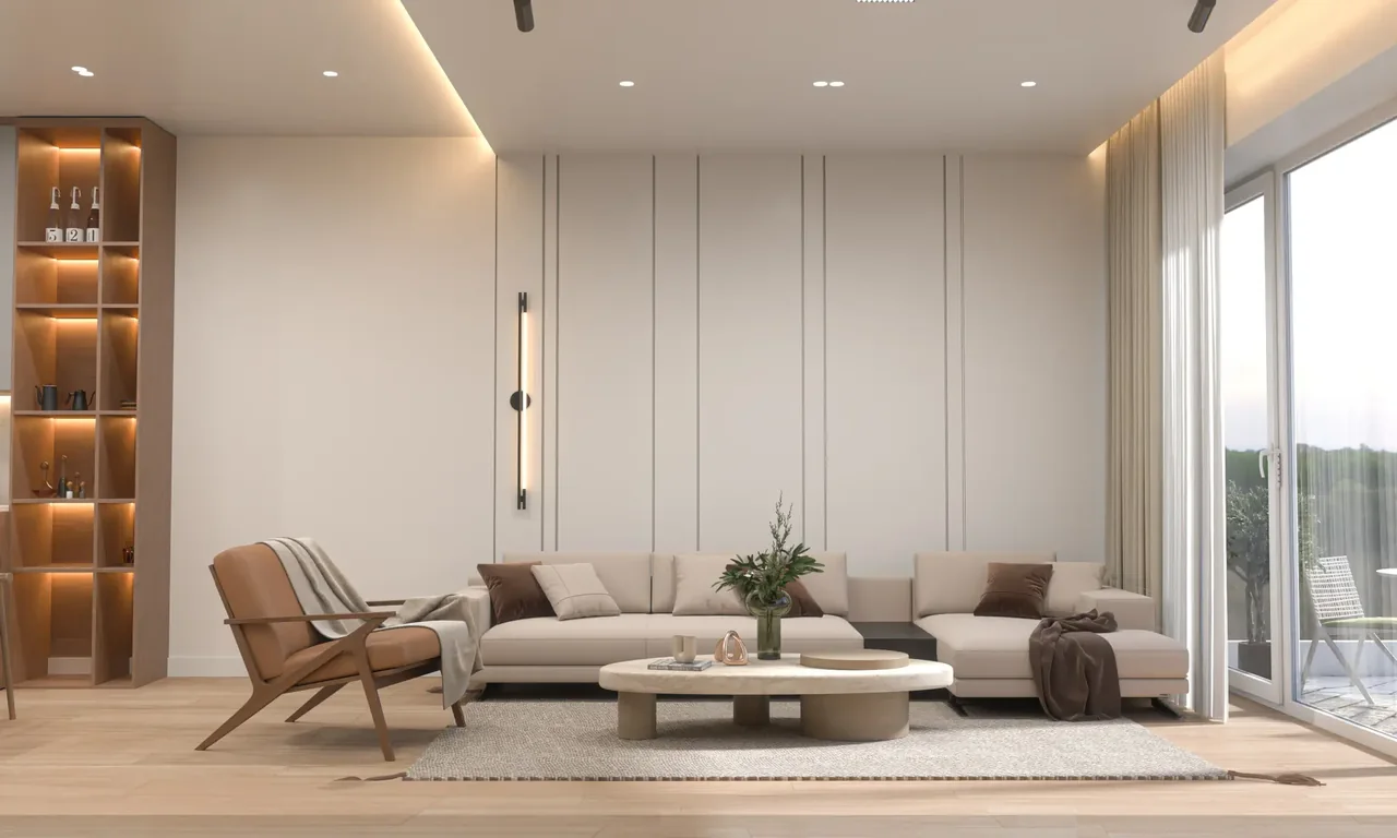 Light-filled living room opening onto a balcony at Uptown Muscat