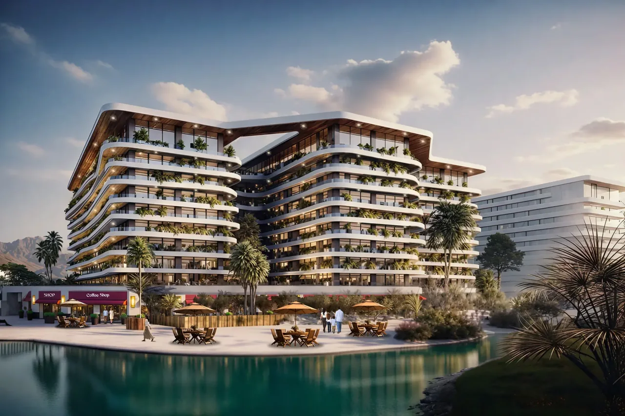 Uptown Muscat architectural rendering with water features and outdoor terraces